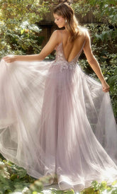 Sequined Appliqued A-Line Prom Gown